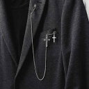 ピン アメリカンパンク クロス 十字架 チェーン メンズ ロング ブローチ ペンダント スーツ アクセサリー