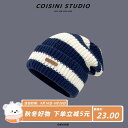 帽子 レトロ ストライプ ラベル ストライプ ウール 帽子 レディース 秋冬 暖かい ニットパイル帽子