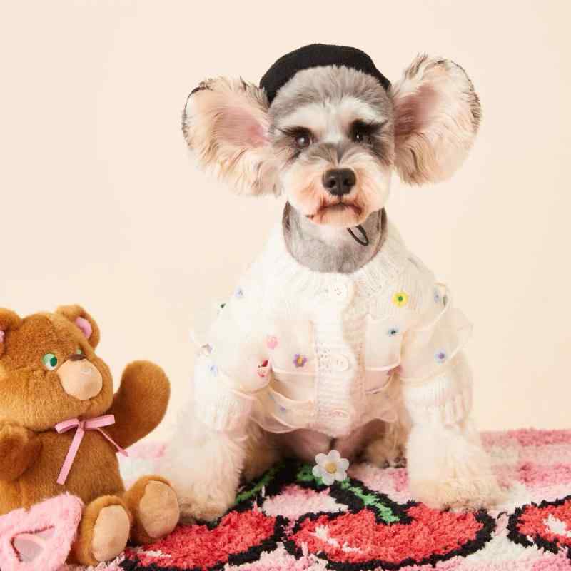 ドッグ ウェア ペット服 犬 猫 小型犬 服 秋冬 花柄 セーター ニット カーディガン レース 刺