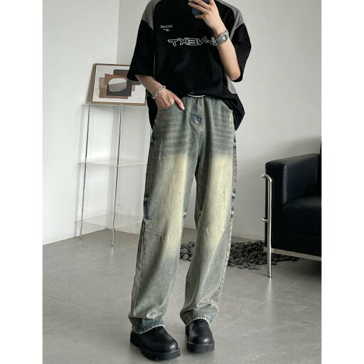 メンズ パンツ 春秋 加工 ジーンズ アメリカン レトロ ワイドレッグ ストレートデニム ストリート ギャング メンズ パンツ 春秋 加工 ジーンズ アメリカン レトロ ワイドレッグ ストレートデニム ストリート ギャング