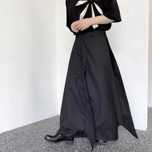 メンズ パンツ ダーク パイオニア 二重層 アシンメトリー キュロット カジュアル パンツ ワイドパンツ ブラック メンズ パンツ ダーク パイオニア 二重層 アシンメトリー キュロット カジュアル パンツ ワイドパンツ ブラック