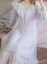 パジャマ ネグリジェ レディース レトロ プリンセス 胸パッド 長袖 セクシー レース ロング ブラジャー 寝間着
