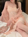 パジャマ ネグリジェ レディース 立体 ローズ レース メッシュ サスペンダー モーニング ガウン 夏 胸パッド 胸 カバー ホーム 服 2点セット