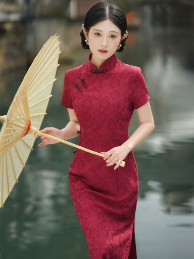チャイナドレス 中国風 レディース ワンピース 夏 中華 レトロ 綿麻 ジャガード 伝統 レッド チャイナドレス 中国風 レディース ワンピース 夏 中華 レトロ 綿麻 ジャガード 伝統 レッド
