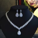 ネックレス 2点 セット 華麗 ウェディング ジュエル ブライダル ドレス アクセサリー 大粒 雫 ウォータードロップ 水 美しい パーティー 華やか 王女