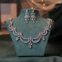 ブライダル ネックレス 耳飾り 2点セット ライト 豪華感 ジルコニア ドレス アクセサリー ウェディング パーティー もくもく 波 レース エレガント