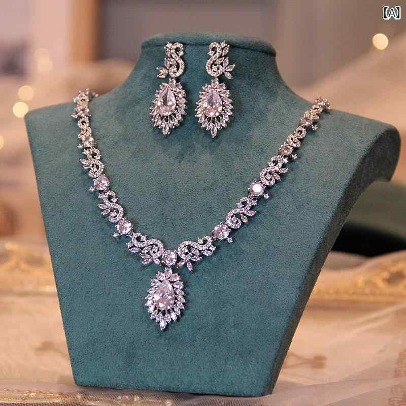 ブライダル ネックレス 重厚感 ジルコニア ウェディング 耳飾り セット ピアス ドレスアップ アクセサリー ディナー パーティー ゴージャス 厚手 お姫様 王女 ドレス