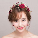 ティアラ ヘアアクセサリー ブライダル パーティー レディース 花嫁 赤 頭飾り ガーランド 韓国 ウェディング フラワー パール フェミニン エレガント