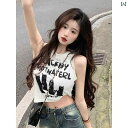 レディース ミニ丈タンクトップ ショートトップス Y2K セクシー カジュアル お腹見せ フィット感 かわいい エモい プリント おしゃれ ダンス レジャー イベント デート 女子会 普段使い使い