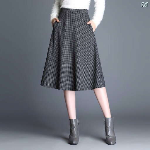 スカート Aライン ミモレ丈 レディース ハイウエスト チェック柄 春秋 スリム ロング スカート Aライン ミモレ丈 レディース ハイウエスト チェック柄 春秋 スリム ロング