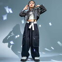 子供服 女の子 レザージャケット タンクトップ へそ出し パンツ コスチューム バンド ダンス ヒップホップ ストリート系 パフォーマンス 衣装 クール かっこいい キッズ