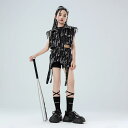 子供服 女の子 シャツ タンクトップ へそ出し ショートパンツ デニムベスト コスチューム バンド ダンス ヒップホップ ストリート系 パフォーマンス 衣装 クール かっこいい キッズ