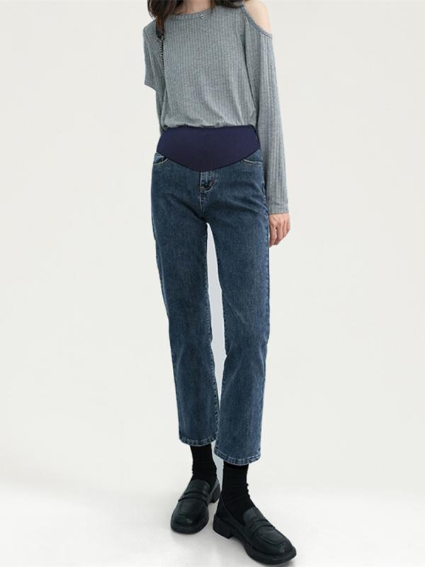 秋冬 マタニティ パンツ 大きめサイズ ストレート パンツ 裏起毛 厚手 ボトム ジーンズ 腹部サポート 起毛