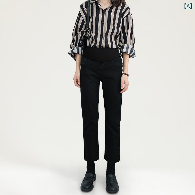 秋冬 マタニティ パンツ 大きめサイズ ストレート パンツ 裏起毛 厚手 ボトム ジーンズ 腹部サポート 起毛