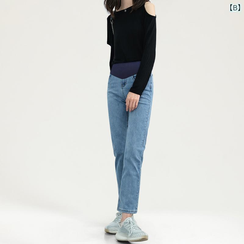 秋冬 マタニティ パンツ 大きめサイズ ストレート パンツ 裏起毛 厚手 ボトム ジーンズ 腹部サポート 起毛