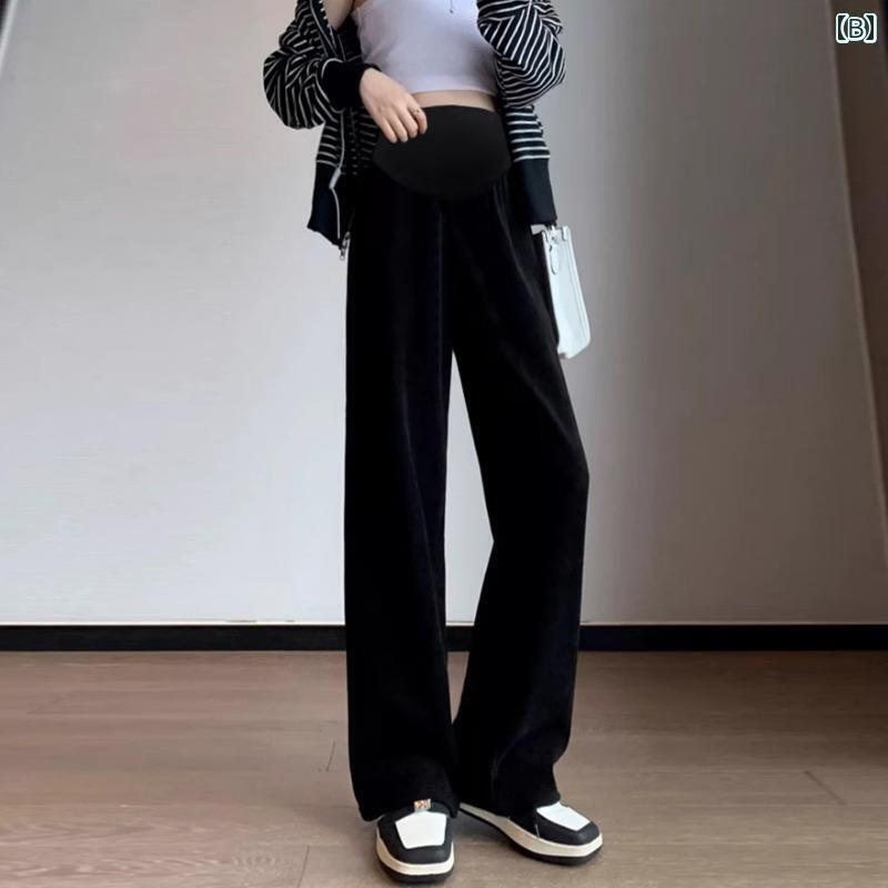 春秋冬 マタニティ パンツ 妊娠初期 ワイドレッグ パンツ 起毛 カジュアル レギンス 腹部サポート