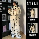 パジャマ レディース 韓国 ドット 大きめサイズ コーラル 起毛 冬 裏起毛 厚手 ホーム 服 セット 屋外着 可能 ナイトウェア ルームウェア