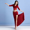 レディース ダンサー 衣装 秋冬 ミドルスリーブ ベリーダンス スーツ 練習着 服 魅惑 オリエンタルダンス パフォーマンス 起毛 スリミング 初心者 セット