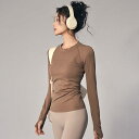 レディース 秋冬 ヨガ 服 トップス高ストレッチ ラウンドネック タイトフィット スリム スポーツ 長袖 ピラティス トレーニング フィットネス 服 アウトドア(4)