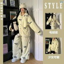 パジャマ レディース ファッション オールシーズン ルーム ウェア かわいい パンダ 冬 厚手 暖かい スタンドカラー コーラル 起毛 上下 セット