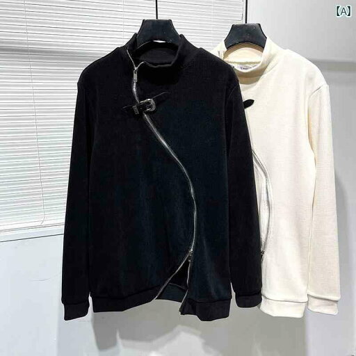 メンズ ファッション 秋冬 ダーク 斜め ジッパー スタンドカラー スウェットシャツ 韓国 トップス メンズ ファッション 秋冬 ダーク 斜め ジッパー スタンドカラー スウェットシャツ 韓国 トップス