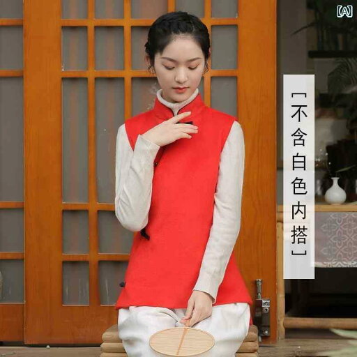 レディース チャイナ風 ベスト 唐装 婦人服 赤 秋冬 中華 キョッキ オレンジ トップス レディース チャイナ風 ベスト 唐装 婦人服 赤 秋冬 中華 キョッキ オレンジ トップス