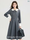 ワンピース フレンチ レトロ フェイクセットアップ コントラストカラー シャツ レディース 秋 カレッジ 森ガール スーツスカート ロング プルオーバー ミモレ丈 カジュアル