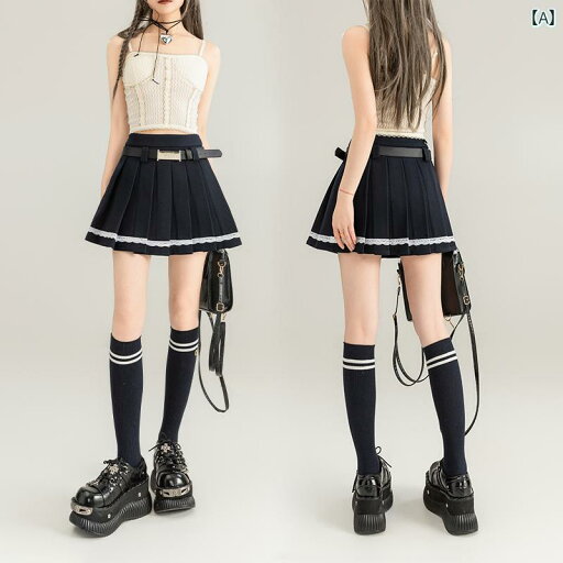 女の子 ファッション レース プリーツ スカート 秋 ハイウエスト スリム見え ショート ダークブルー かわいい カレッジ風 女の子 ファッション レース プリーツ スカート 秋 ハイウエスト スリム見え ショート ダークブルー かわいい カレッジ風