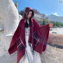 ショール エスニック ボヘミアン ファッション アクセサリー 旅行 秋冬 暖かい スカーフ 赤 チェック 旅行 写真 フード マント レディース ポンチョ ケー...