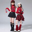 子供服 女の子 Tシャツ タンクトップ へそ出し チェック ミニスカート コスチューム バンド ダンス ヒップホップ ストリート系 パフォーマンス 衣装 クール かっこいい キッズ