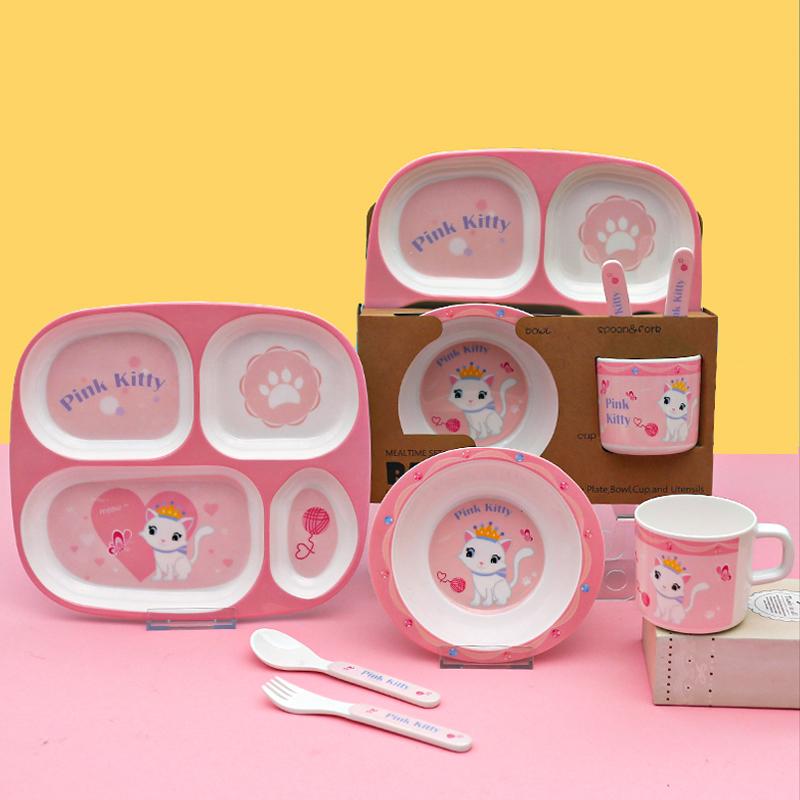 食器 キッズ 子供 セット ピンク 猫 ベビー ホーム プレート 多 ボウル 耐久性
