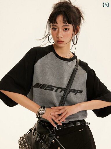 トップス レディース アメリカン スウェット ラウンドネック ストリート 夏 半袖 オーバーサイズ 綿 クール カジュアル コットン カラーブロック スポーティー Tシャツ トップス レディース アメリカン スウェット ラウンドネック ストリート 夏 半袖 オーバーサイズ 綿 クール カジュアル コットン カラーブロック スポーティー Tシャツ