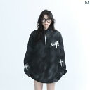 オーバーサイズ カーディガン レディース トップス フロント ジップ ハイネック タートルネック ロック ストリート ヒップホップ スプレーペイント ニット アウター レディース 秋冬 クール メンズライク