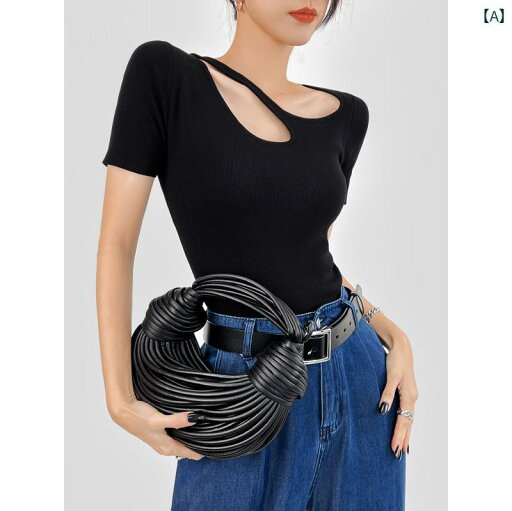 レディース 黒 半袖 セーター 夏 アシメ スリム Tシャツ トップス カジュアル シック ユニーク ファッション レディース 黒 半袖 セーター 夏 アシメ スリム Tシャツ トップス カジュアル シック ユニーク ファッション