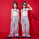 子供服 女の子 Tシャツ タンクトップ へそ出し パンツ コスチューム バンド ダンス ヒップホップ ストリート系 パフォーマンス 衣装 セットアップ クール かっこいい キッズ