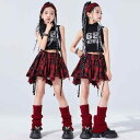 子供服 女の子 Tシャツ タンクトップ へそ出し ミニスカート コスチューム バンド ダンス ヒップホップ ストリート系 パフォーマンス 衣装 セットアップ クール かっこいい キッズ