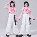 子供服 女の子 Tシャツ タンクトップ へそ出し パンツ コスチューム バンド ダンス ヒップホップ ストリート系 パフォーマンス 衣装 セットアップ クール かっこいい キッズ