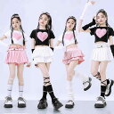 子供服 女の子 Tシャツ タンクトップ へそ出し ミニスカート 夏 チアリーディング コスチューム バンド ダンス ヒップホップ ストリート系 パフォーマンス 衣装 セットアップ クール かっこいい キッズ
