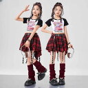 子供服 女の子 Tシャツ へそ出し ミニスカート コスチューム バンド ダンス ヒップホップ ストリート系 パフォーマンス 衣装 セットアップ クール かっこいい キッズ