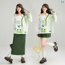 長袖 シャツ レディース 秋 韓国 プリント トップス グリーン スカート ゆったり リラックス 韓国 ファッション かわいい おしゃれ デート レジャー 仕事 普段使い使い