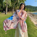 レディース ショール 薄手 大判スカーフ ストール 春夏秋 風 エスニック大きめ蓮のプリント 透け感 ポリエステル繊維 麻混紡 日焼け防止 リゾート 180*9...