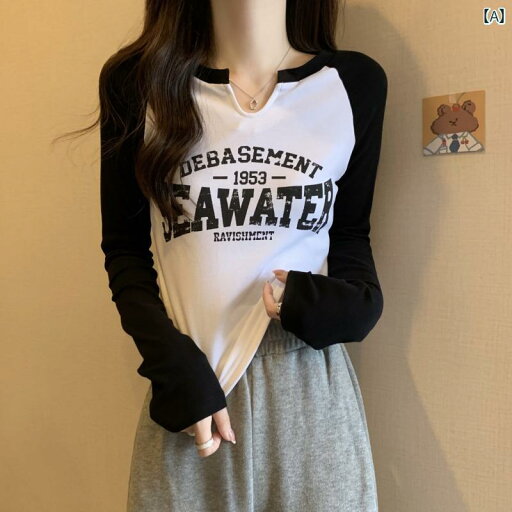 レディース ファッション トップス 大きめサイズ インナー 重ね着 シャツ ラグラン 長袖 Tシャツ 春秋 アメリカン レトロ ショート トップ レディース ファッション トップス 大きめサイズ インナー 重ね着 シャツ ラグラン 長袖 Tシャツ 春秋 アメリカン レトロ ショート トップ