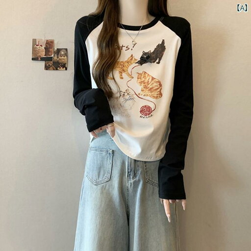 レディース ファッション トップス 大きいサイズ 老化防止 猫 長袖 Tシャツ シャツ レディース 春秋 レディース ファッション トップス 大きいサイズ 老化防止 猫 長袖 Tシャツ シャツ レディース 春秋