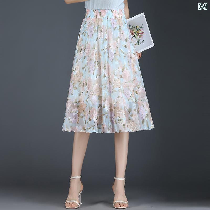 スカート レディース 大人 ボタニカル柄 フレア ミモレ プリント 夏 薄手 カジュアル 丈 アンブ