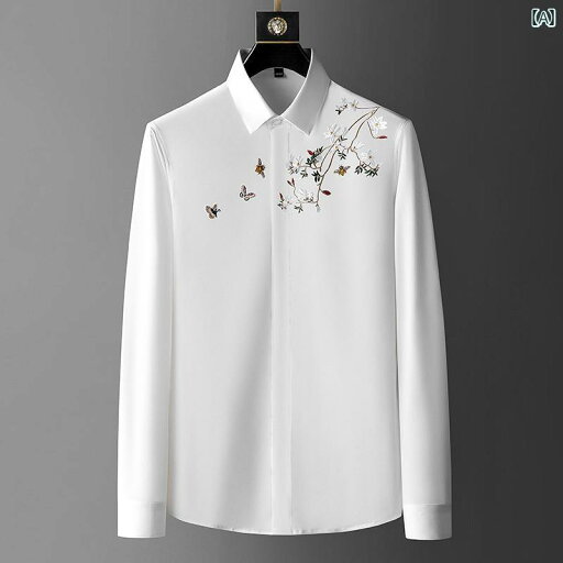 メンズ ファッション ステーション 長袖 シャツ メンズ 春秋 ユリ柄 豪華感 刺繍 トップス スリムフィット ノーアイロン メンズ ファッション ステーション 長袖 シャツ メンズ 春秋 ユリ柄 豪華感 刺繍 トップス スリムフィット ノーアイロン