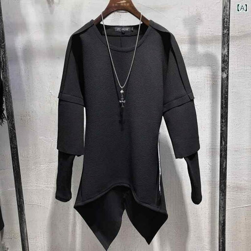 メンズ ファッション 春秋 フェイク セットアップ 個性 不規則 スリム ラウンドネック レイヤリング シャツ メンズ 無地 スウェットシャツ 前短後長 メンズ ファッション 春秋 フェイク セットアップ 個性 不規則 スリム ラウンドネック レイヤリング シャツ メンズ 無地 スウェットシャツ 前短後長