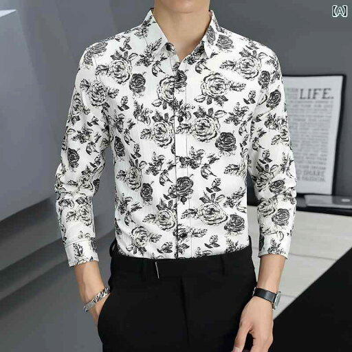 花柄 メンズ シャツ トップス Yシャツ 春秋 長袖 カジュアル アーバン スリム クール オフィス 休日 紳士服 花柄 メンズ シャツ トップス Yシャツ 春秋 長袖 カジュアル アーバン スリム クール オフィス 休日 紳士服
