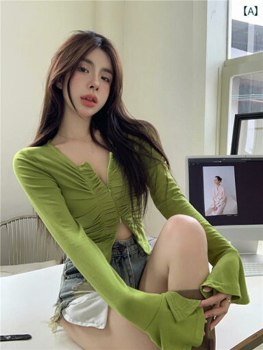 Tシャツ 長袖 春 Vネック スリムフィット ハイウエスト スタイリッシュ カジュアル キュート トップス レディース ファッション Tシャツ 長袖 春 Vネック スリムフィット ハイウエスト スタイリッシュ カジュアル キュート トップス レディース ファッション