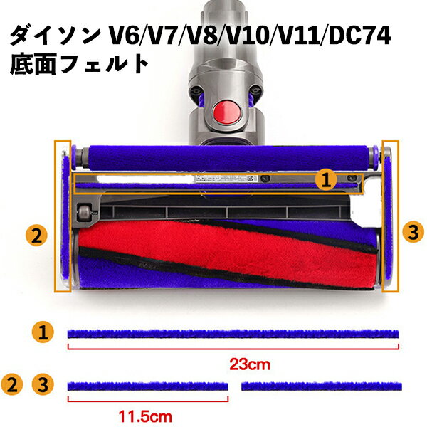 dyson ダイソン 底面 フェルト 交換 互換品 V6 V7 V8 V10 V11 DC74 修理 ソフトローラークリーナーヘッド用のサムネイル