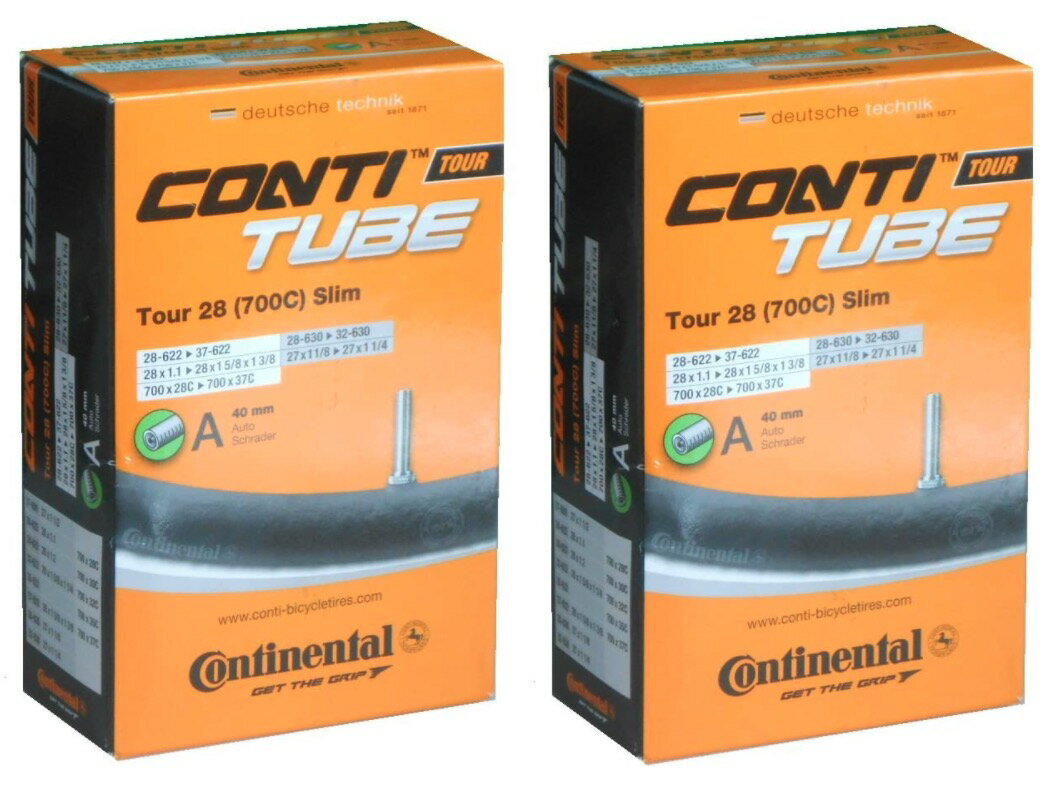 Continental(コンチネンタル) 2本セット Tour28 Slim 700×28/37c チューブ 米式バルブ長40mm 28-622/37-622 輸入品【新品】